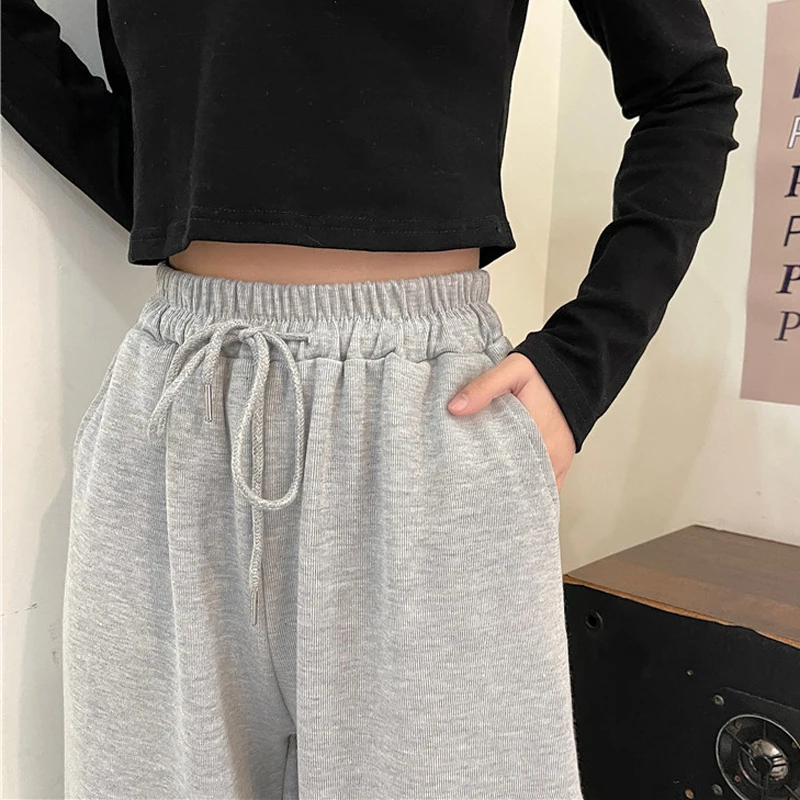 

JMPRS Cotton Sweatpants Women Baggy Spring Loose Elastic Waist Joggers Pants Casual Black Pocket Female Sweat Pants 2021