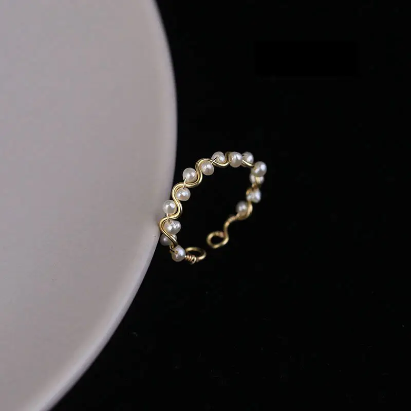 

Simple Small Freshwater Pearl Women's Ring Vintage Beads Adjustable Finger Rings Wedding Engagement Jewelry Accessories JZ030