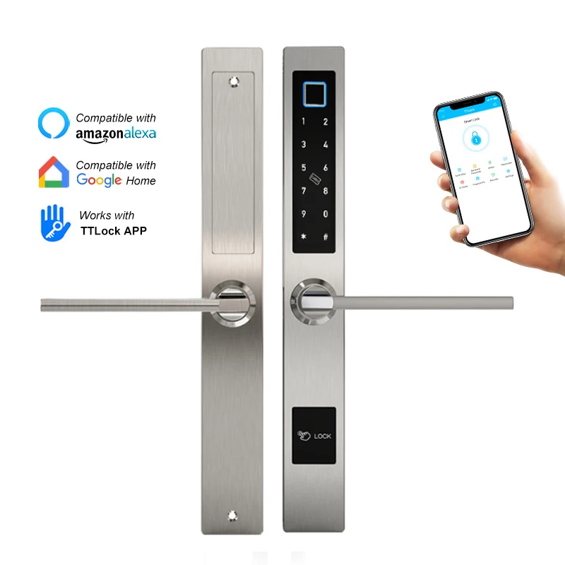 Promo European waterproof biometric fingerprint door Locks electronic Smart door lock RFID Card code lock For Aluminum Glass Door