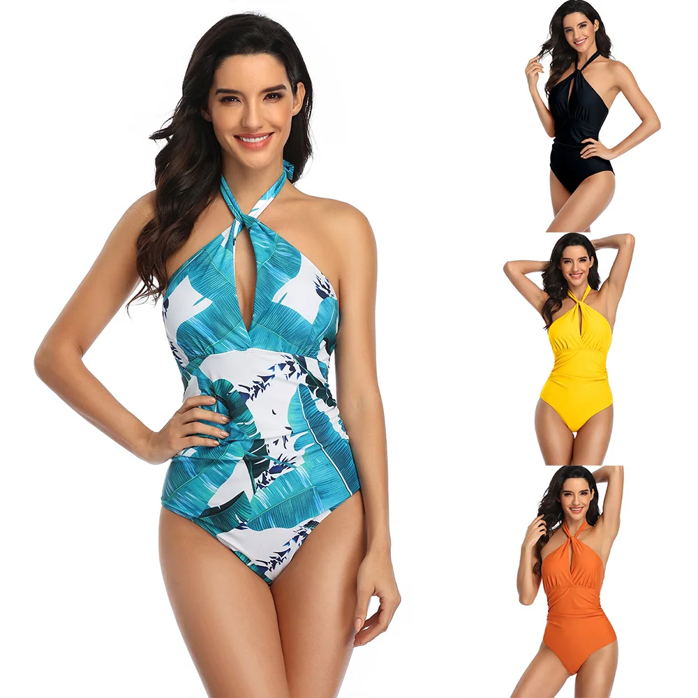 

New Printed Halter High-Breasted Swimsuit Halter One-Piece Swimsuit Beachwear Ruffled Swimsuit Traje De Baño De Moda Купальник