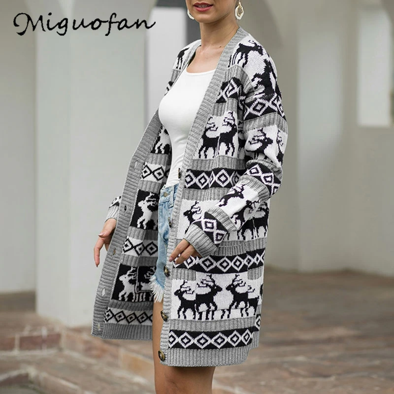 Miguofan women cardigans sweaters elegant christmas plus size outwear autumn winter coats button pocket cardigan |