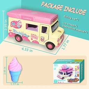 Pull Back Car Food Truck Vehicle Toy Car with Music, Light, Openable Doors, Awning, Ice Cream Toy Cart - Alloy Toy Trucks image 6