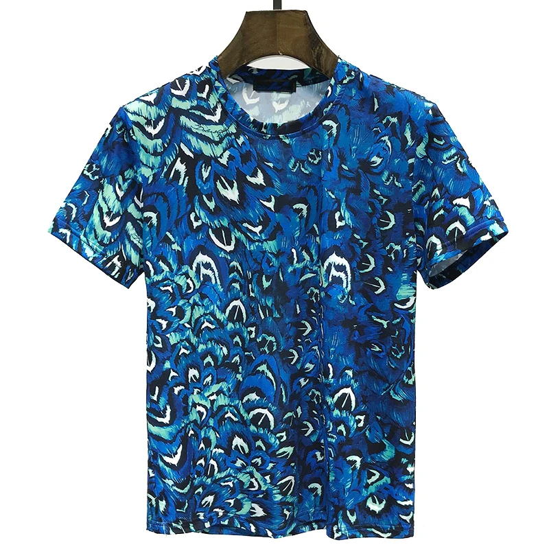 

Men's Novel Blue Floral T-Shirt Luxury Custom Summer Vacation High-Quality Breathable O-Neck Short-Sleeved Top