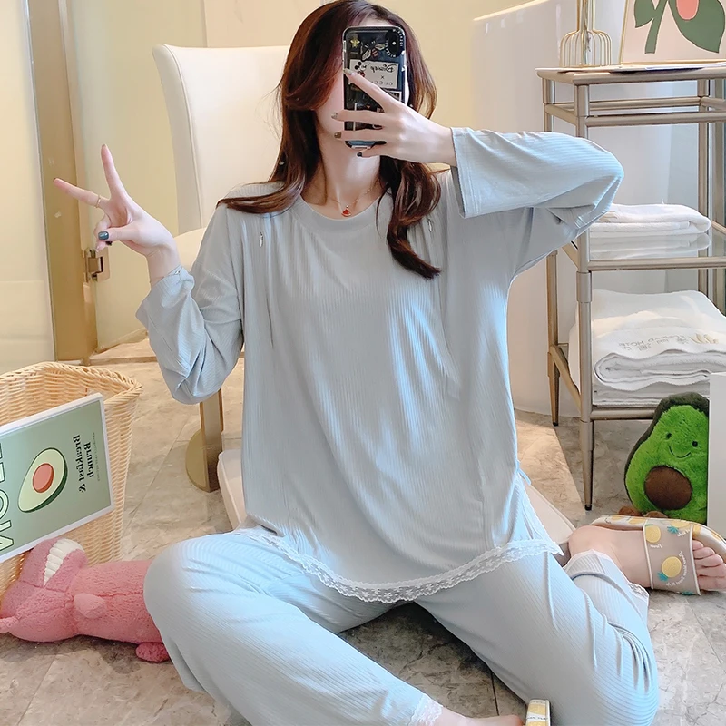 1673 # летняя тонкая Модальная хлопчатобумажная одежда для сна кормящих матерей