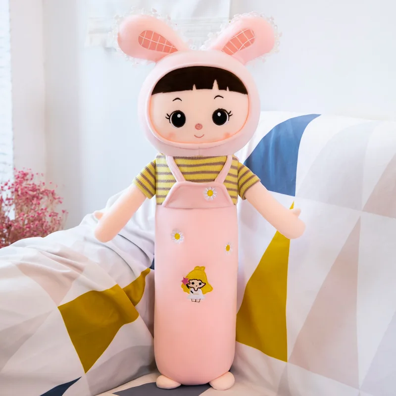 

Rabbit Girl Long Plush Pillow Cartoon Bunny Princess Stuffed Plushie Accompany Doll for Baby Kids Cute Soft Pink Green Toy Gifts