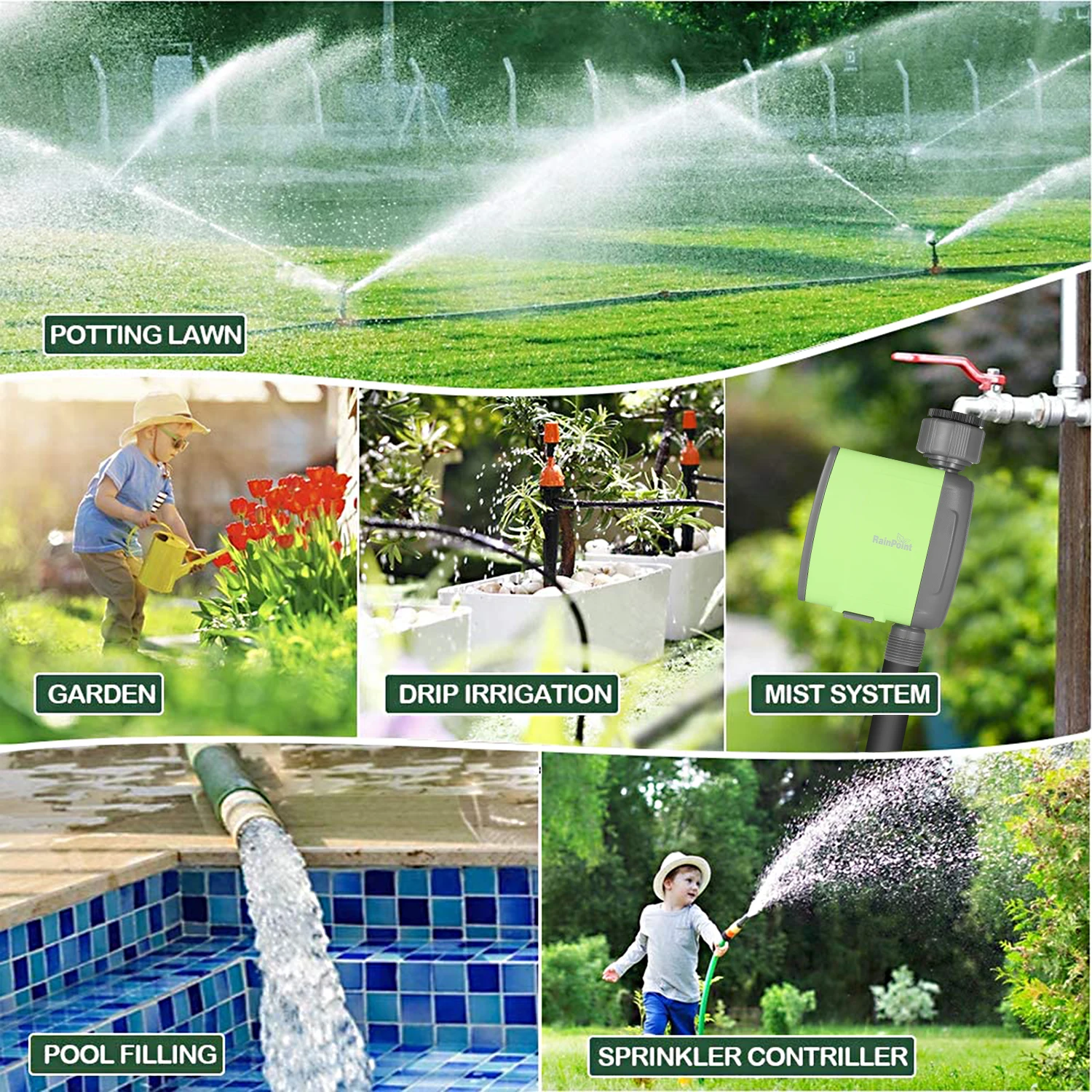 

Programmable BT Water Timer Hose Faucet Timer Outdoor Battery Operated Water Flow Meter Automatic Watering Sprinkler System