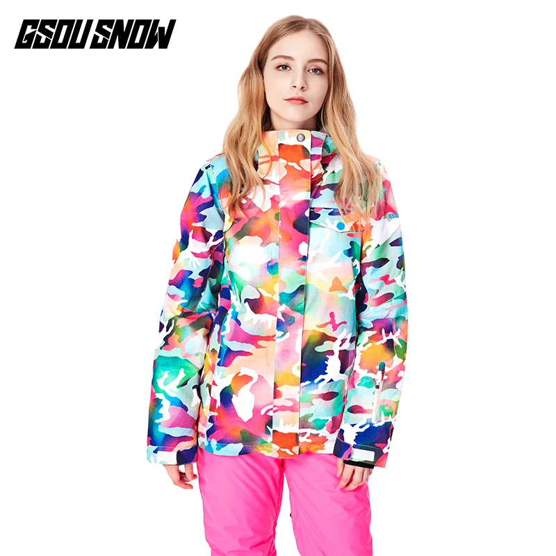 

GSOU SNOW Ski Jacket Women Winter Breathable Waterproof Windproof Colorful Camo Snowboard Jacket Outdoor Sport Ski Snow Coat