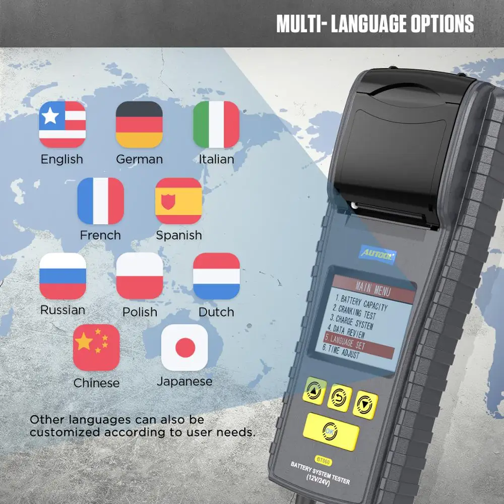 AUTOOL BT860 12- 24 в автомобильный тестер батареи с принтером и мониторингом