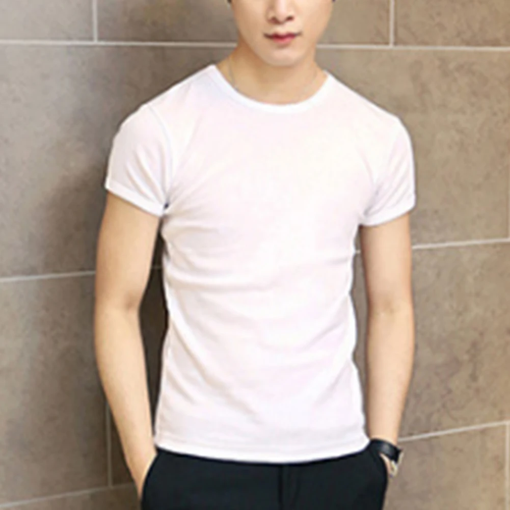

Simple Summer Men Short Sleeve O-neck Collar T-shirt Slim Fit T-Shirt Casual Tee Tops High Quality Casual Fashion Polyester
