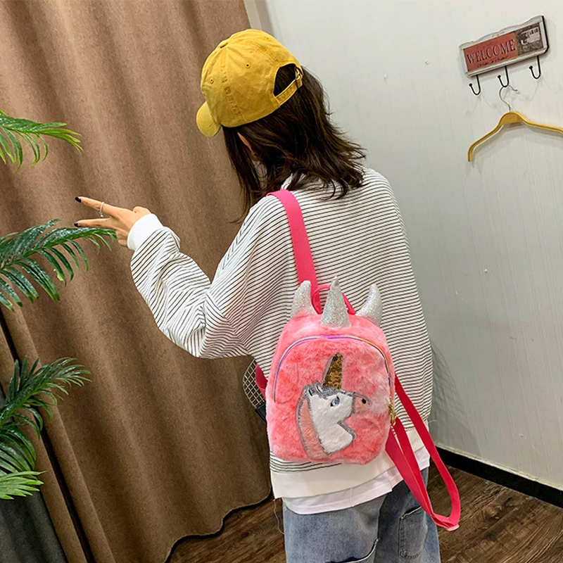 Модный рюкзак для девочек Студенческая сумка с блестками и единорогом женский