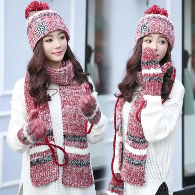 3 шт./компл. меховая шерстяная вязаная шапка с мехом енота женская теплые шапки