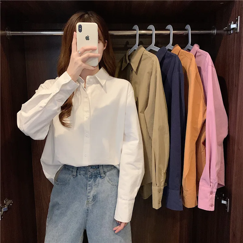 

Office Ladies Blouses Shirts Solid Single-breasted Female Shirts Tops Women Blouses Femme Blusas Mujer