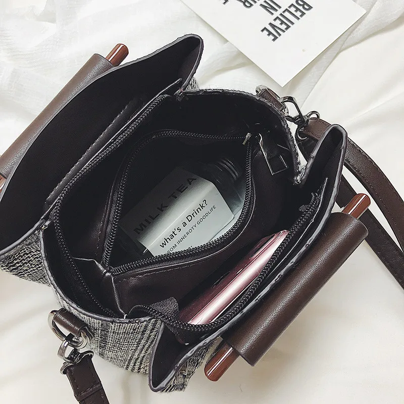 

NIGEDU Wool women handbag small vintage female Shoulder bags Plaid Ladies messenger bags bolsas composite bags coffee totes