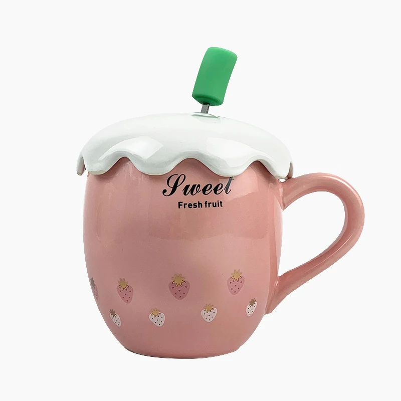 

Lovely strawberry pot-bellied glass ceramic cup creative girl heart mark cup with cover spoon soft sister female students