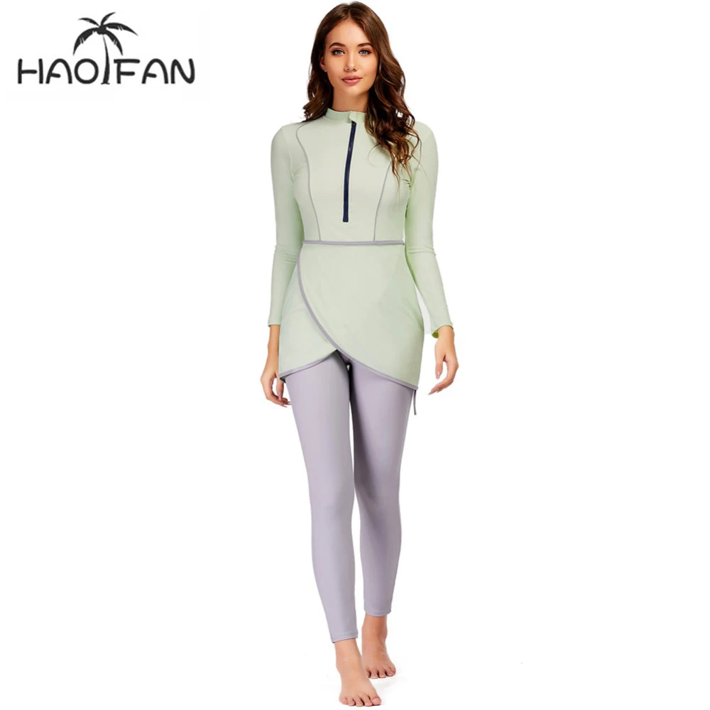 Мусульманский купальник HAOFAN Женский скромный в стиле пэчворк спортивный с