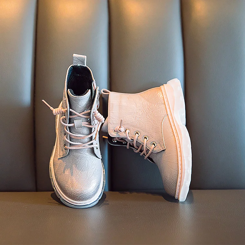 Сапоги Martin для девочек ботильоны из искусственной кожи Зимние теплые детские