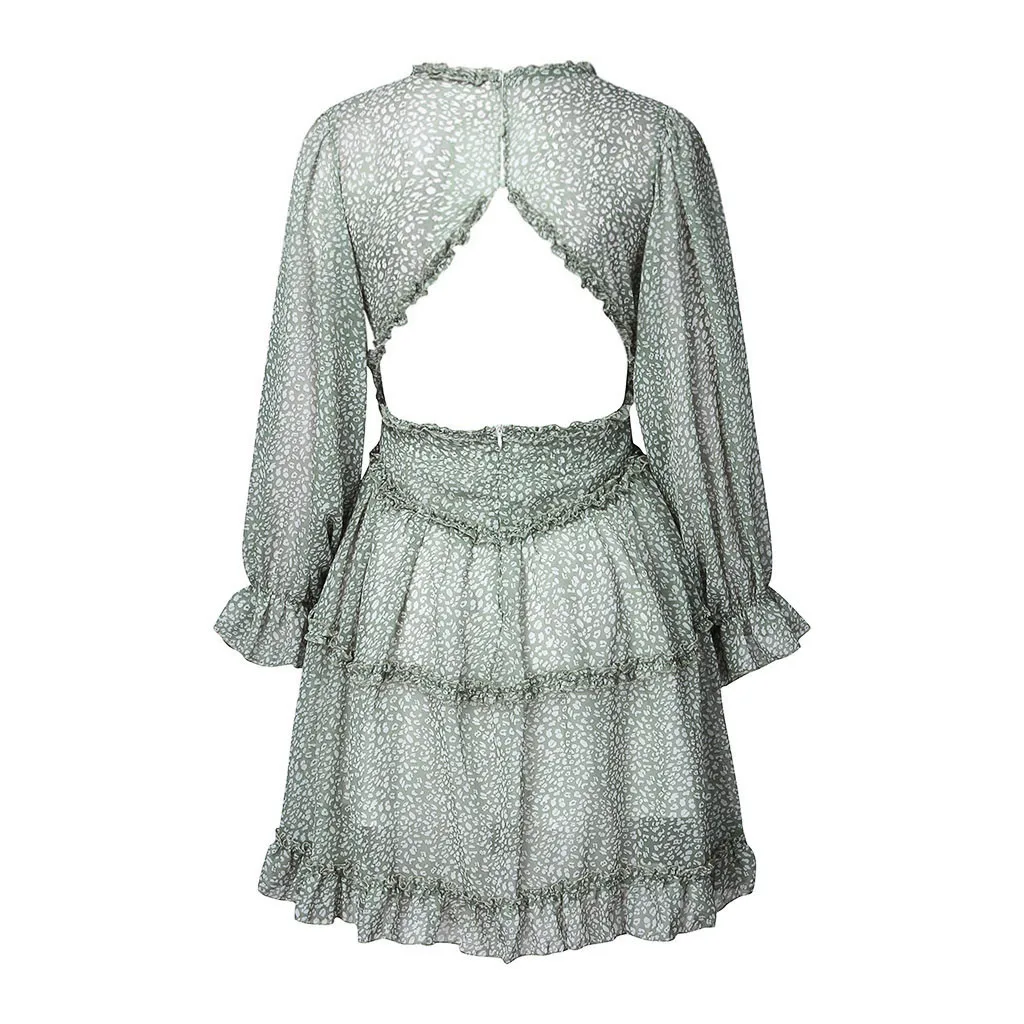Сексуальное женское осенне-зимнее платье Chiffion Ruffles с длинным рукавом глубокий v-образный вырез вечерние облегающие тонкие одноцветные мини-платья Vestidos# g3
