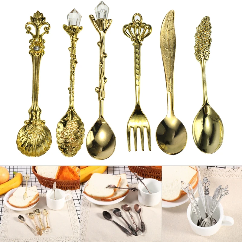 6 шт./компл. винтажный Королевский стиль резная кофейная ложка десертная вилка
