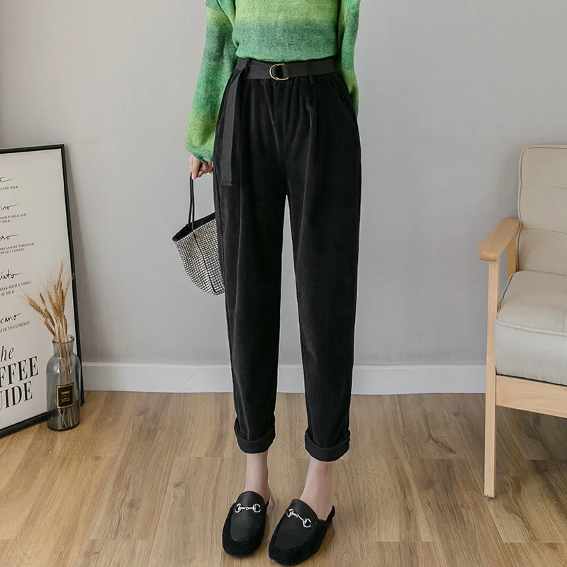 Осенне зимние вельветовые штаны шаровары с высокой талией женские свободные