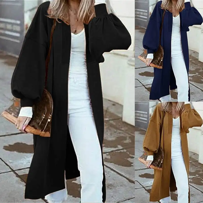 Женское длинное пальто оверсайз ZANZEA однотонное большого размера для осени