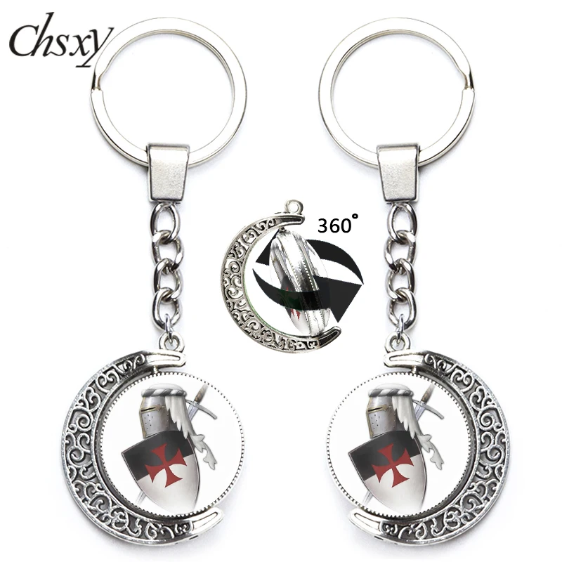 

Retro Knights Templar Cross Keychain Crusader Solomon Double Sided Glass Keyring Masonic Sign 360 Degrees Rotated Pendant Gift