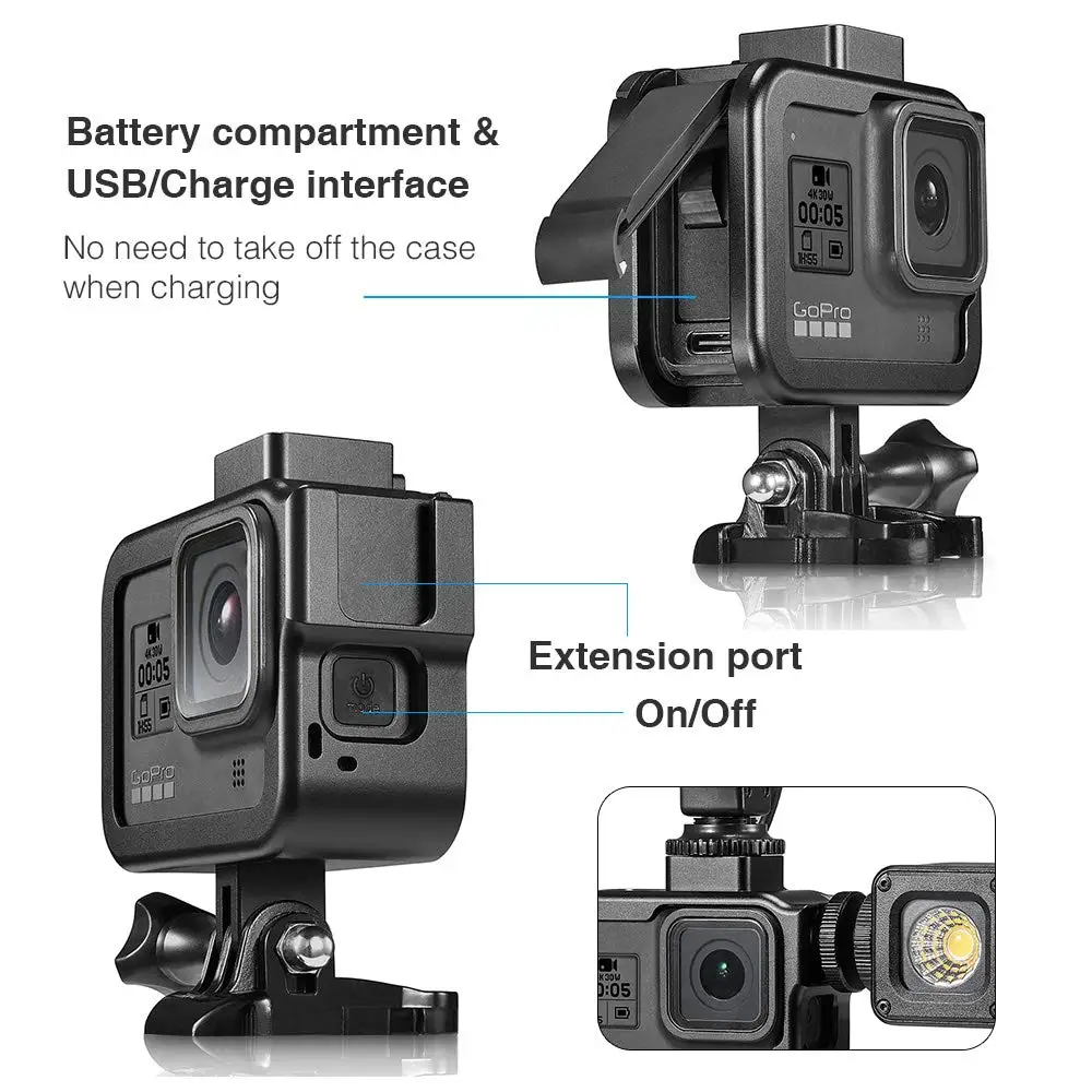 Корпус для камеры Gopro Hero 8 корпус холодного башмака со светодиодной