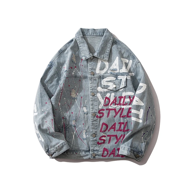 2020SS весна отверстие буквы печатный рисунок джинсовая куртка Мужская Ретро