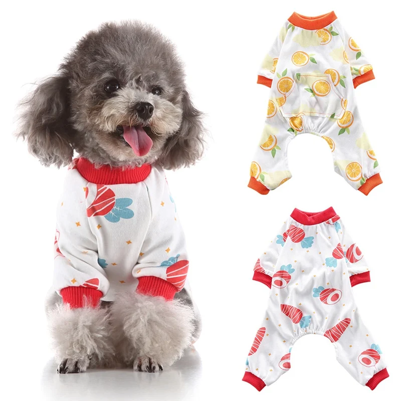 Cute Orange Pet 4 Legged Pajamas Casual Homewear Cotton Outfit Puppy All Seasons Apparel Jumpsuit For Dog Clothes | Дом и сад