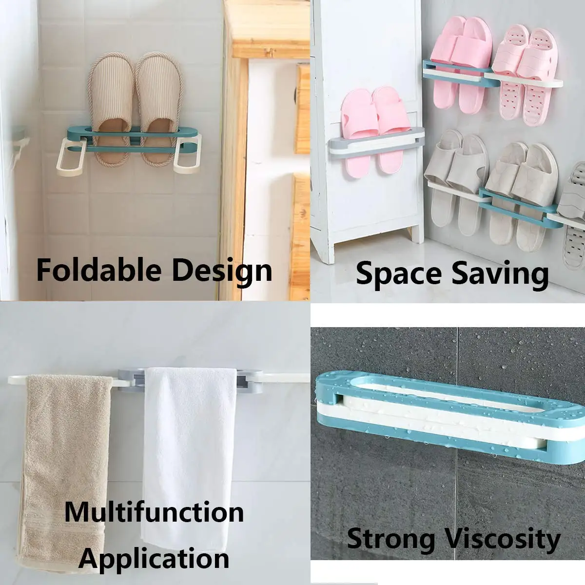 Bathroom Slippers Rack Wall Mounted Shoe Organizer Rack Folding Shoe Hanger Self Adhesive Storage Holder for Bedroom Shower Room