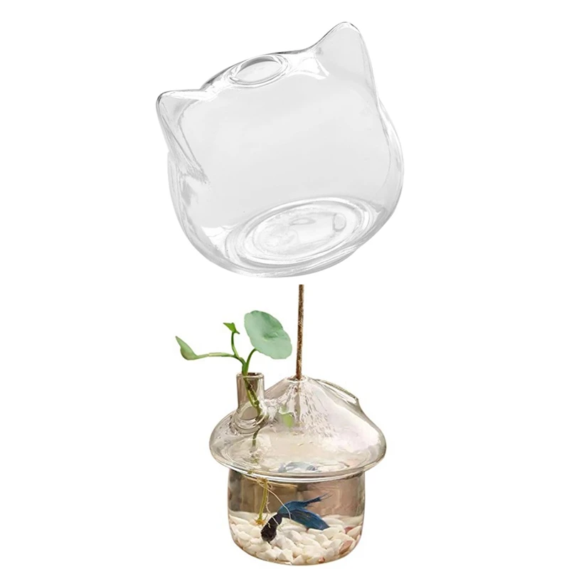 

Cat Shaped Glass Vase Hydroponic Plant Flower Vase & Mushroom-shaped Hanging Glass Planter Vase Rumble