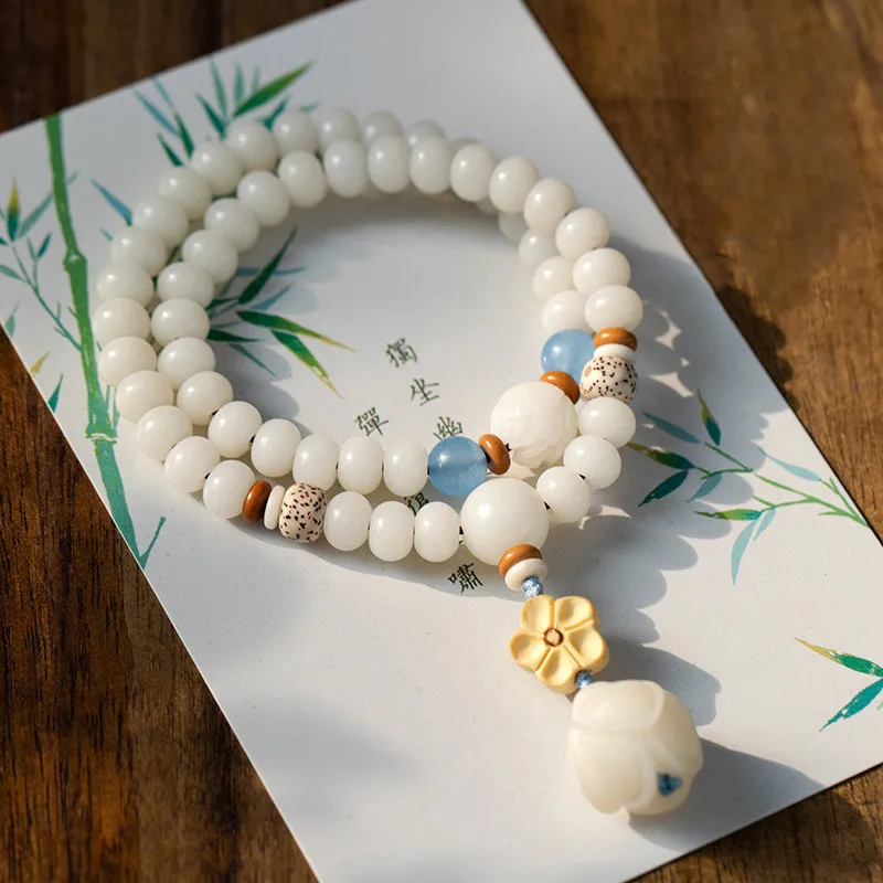 

Natural White Jade Bodhi Double Circle Hand String Female Bracelet Ethnic Jewelry Accessories Lovers Bracelets Gifts For Friends