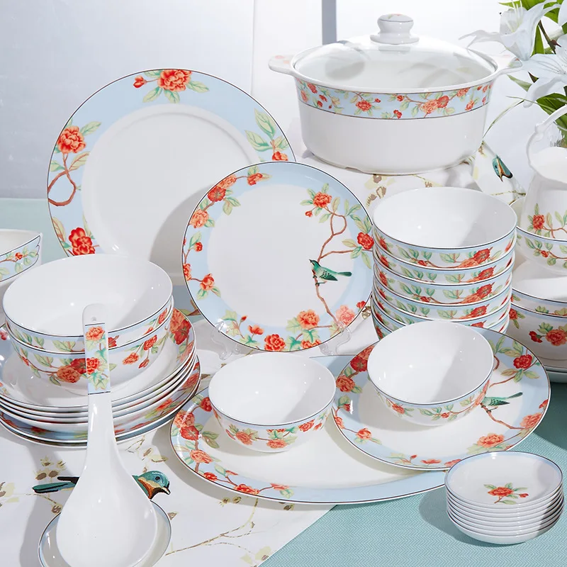 

Bone porcelain tableware set Chinese head dishes home plate combination ceramic dinnerware