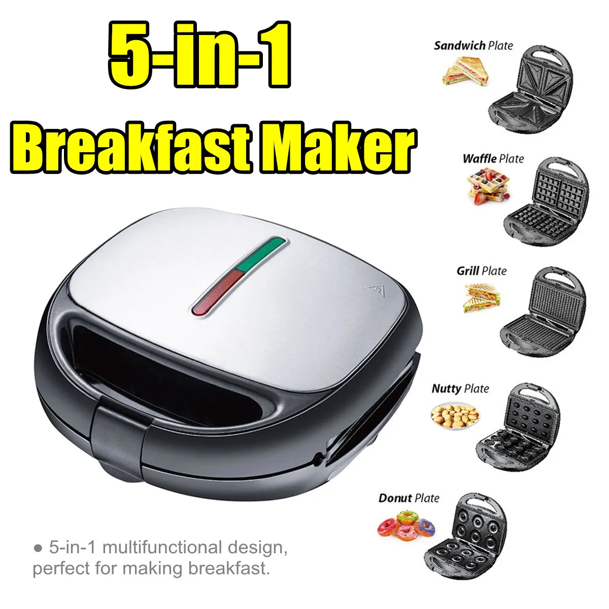 

5 in 1 Mini Electric Waffle Maker Cooking Bubble Egg Cake Oven Breakfast Machine BBQ Grill Pot Iron Meat Baking Pan