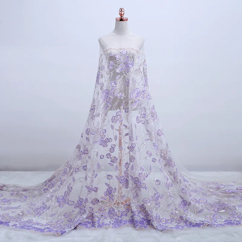 Розовый мягкий красочный вышитые кружева тюль платье свадебное ткань у двора