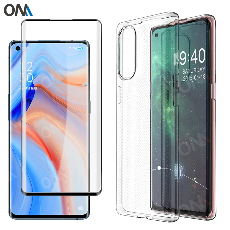 Защитное стекло Reno4 Pro 2 в 1 30D + мягкий чехол для Oppo Reno 4 5G закаленное 3 черное