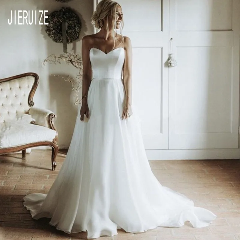 Простое свадебное платье JIERUIZE без рукавов белое шифоновое женское