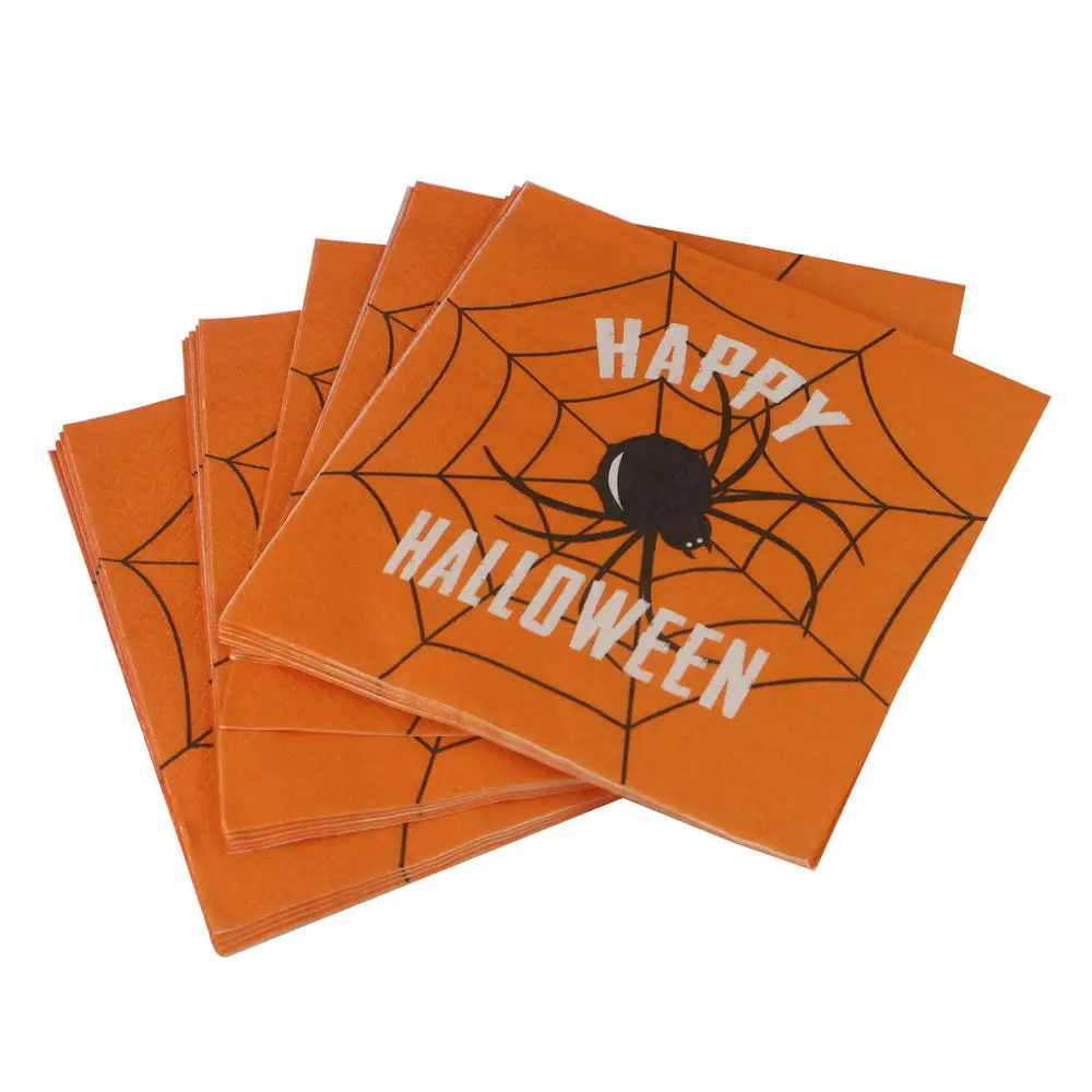 Бумажные салфетки оранжевого цвета в виде паука для Хэллоуина праздничные
