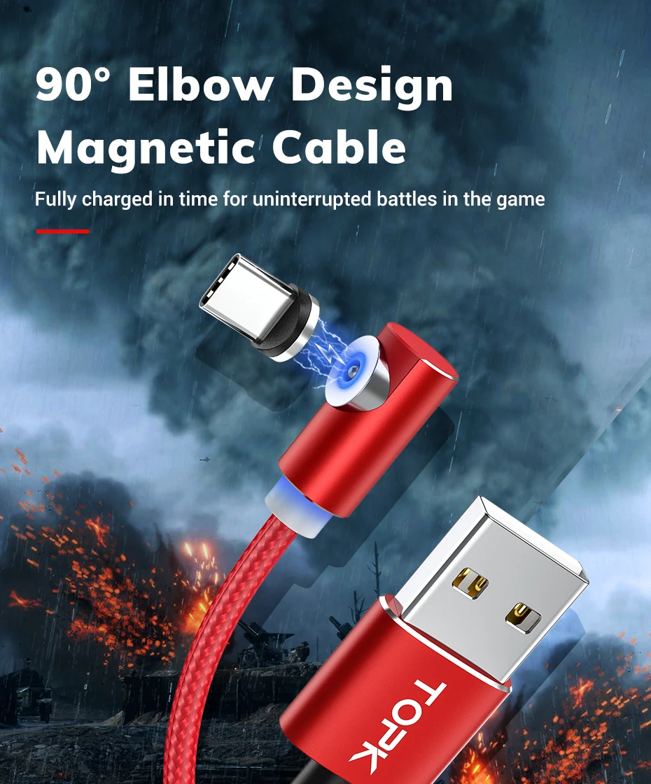 TOPK 2 м Магнитный Micro USB кабель для iPhone samsung huawei usb type C Магнитный зарядный кабель USB C кабели для мобильных телефонов