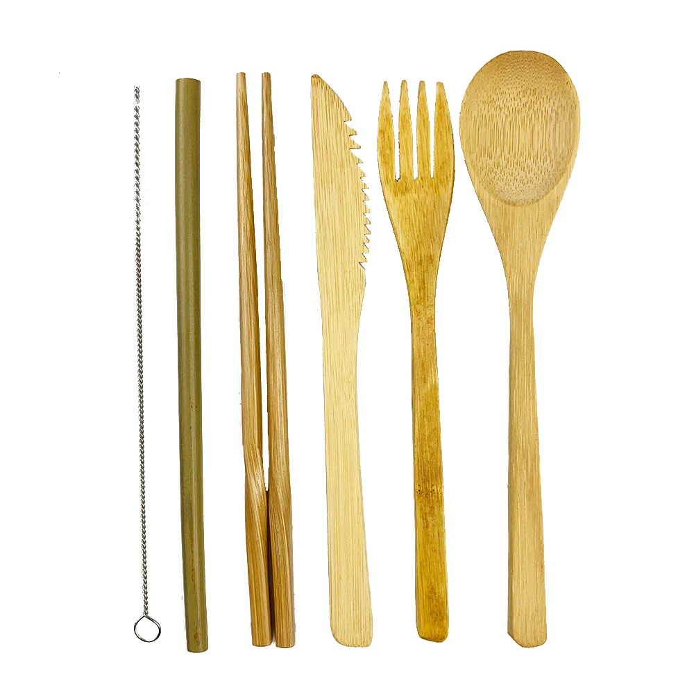 Набор деревянных столовых приборов из бамбуковой соломы набор посуды с тканевым