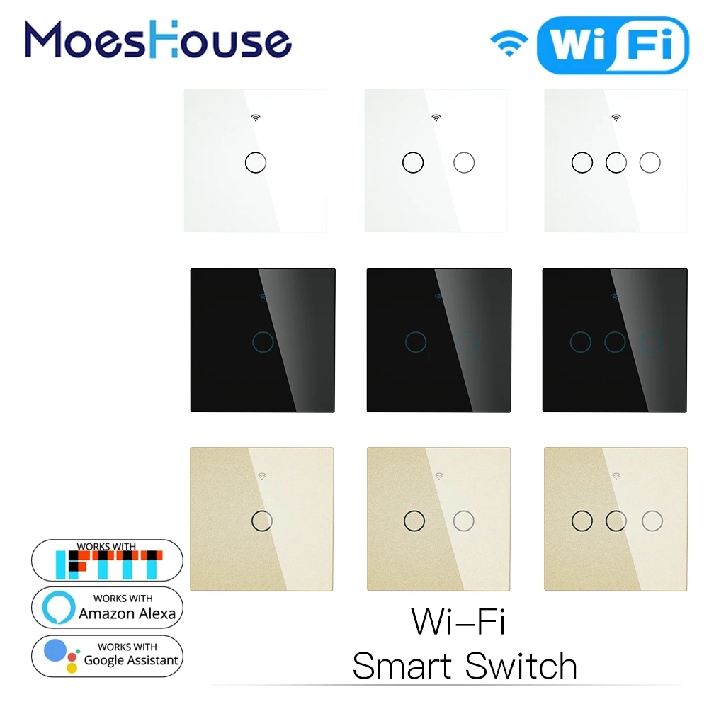

EU UK WiFi Smart Wall Light Switch Glass Panel Touch Smart Life Tuya Wireless Remote Control Work with Alexa Google Home