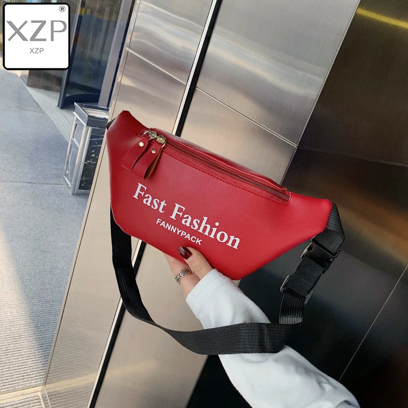 

XZP Letter Printed Waist Pack Bags for Women Men Outdoor Sport Female Messenger Crossbody Bag Pu Leather Chest Bags Phone Pouch