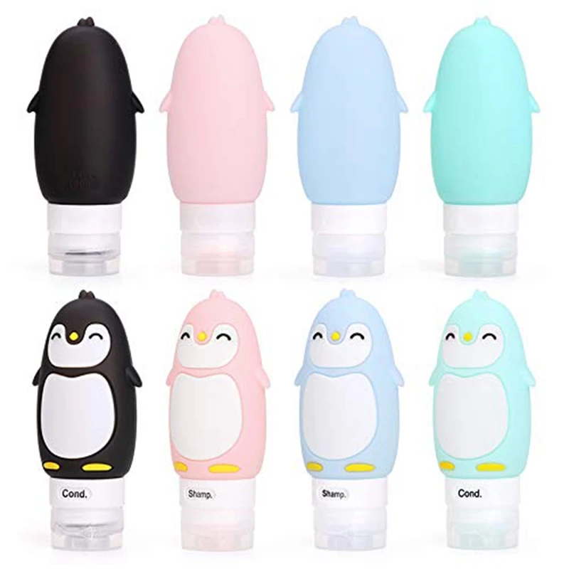 

Leakproof Silicone Travel Bottles Accessories Set, 3Oz (90Ml) 4 Pack Refillable Cute Penguin Travel Containers for Shampoo, Cond