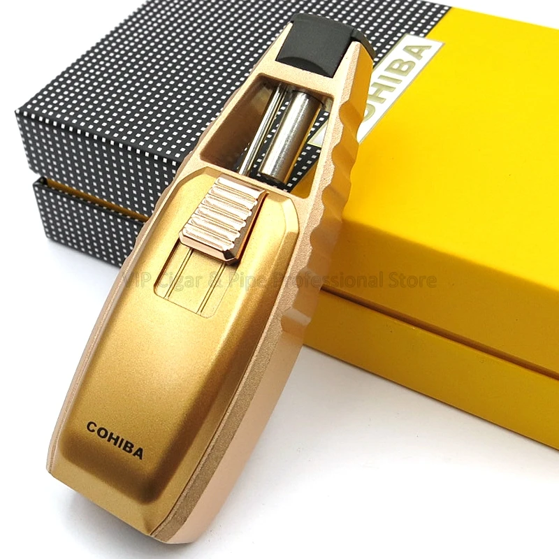 Cohiba металлический 1 фонарь, пламенная струйная зажигалка, ветрозащитная многоразовая зажигалка, креативный пистолет, Зажигалка для сигарет, инструмент для курения - Цвет: Gold