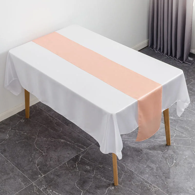 

Peach Colour Table Runner Satin Shiny Colour Table Decoration Wedding Hotel Party Show Table Runner Cheap