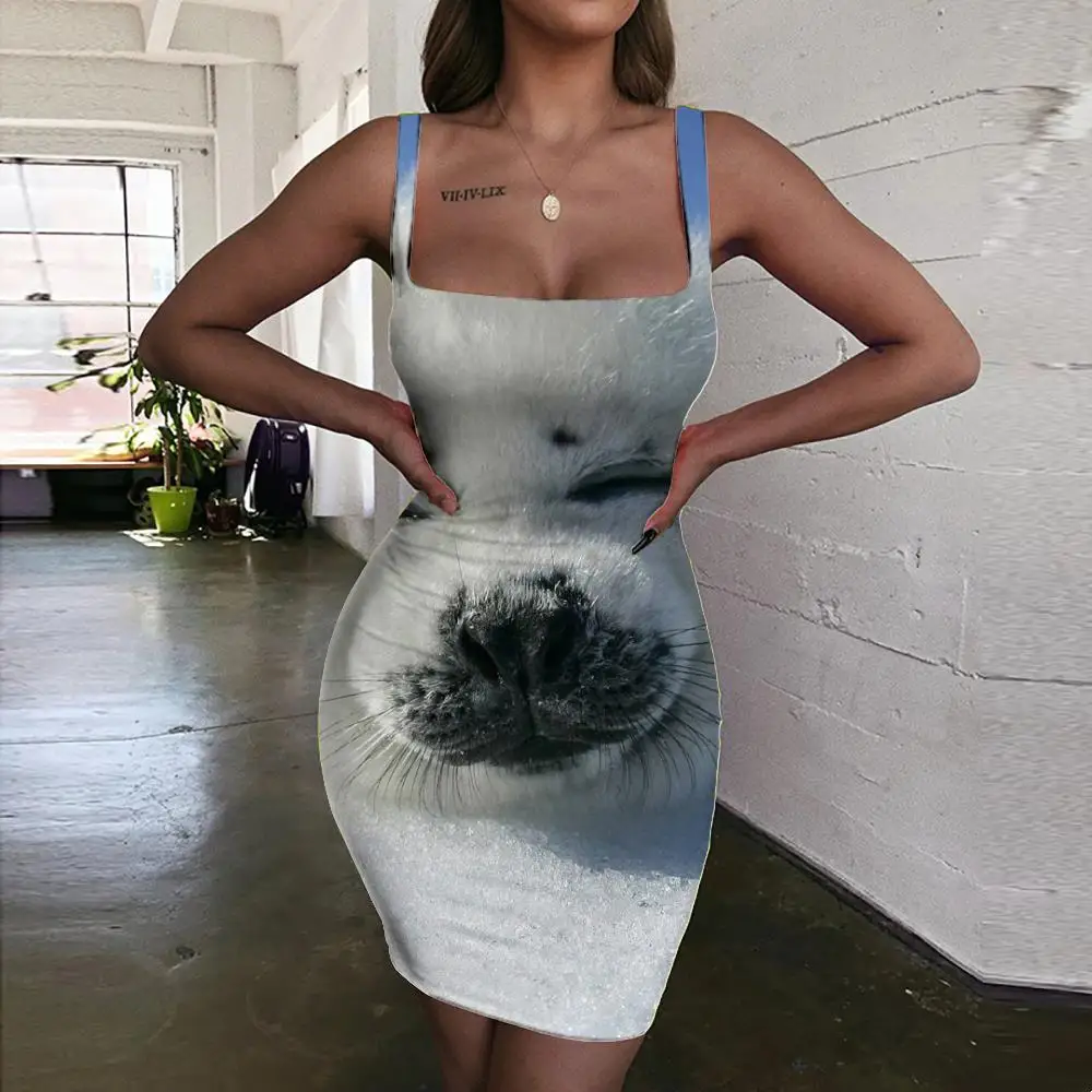 

Giyu Brand Animal Dresses Women Funny Vestido Sexy White Ladies Dresses Womens Clothing Plus Size Beach Korean Style