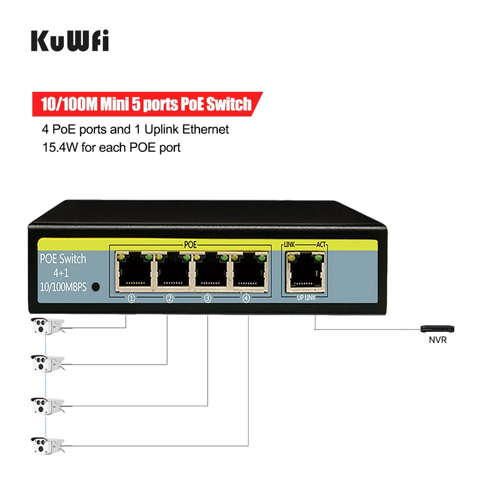 5 Порты и разъёмы 10/100 Мбит сетевой коммутатор 802.3af 52V переключатель для подъема IP Камера 4POE Порты и 1 Uplink Ethernet Поддержка продлить 250 м