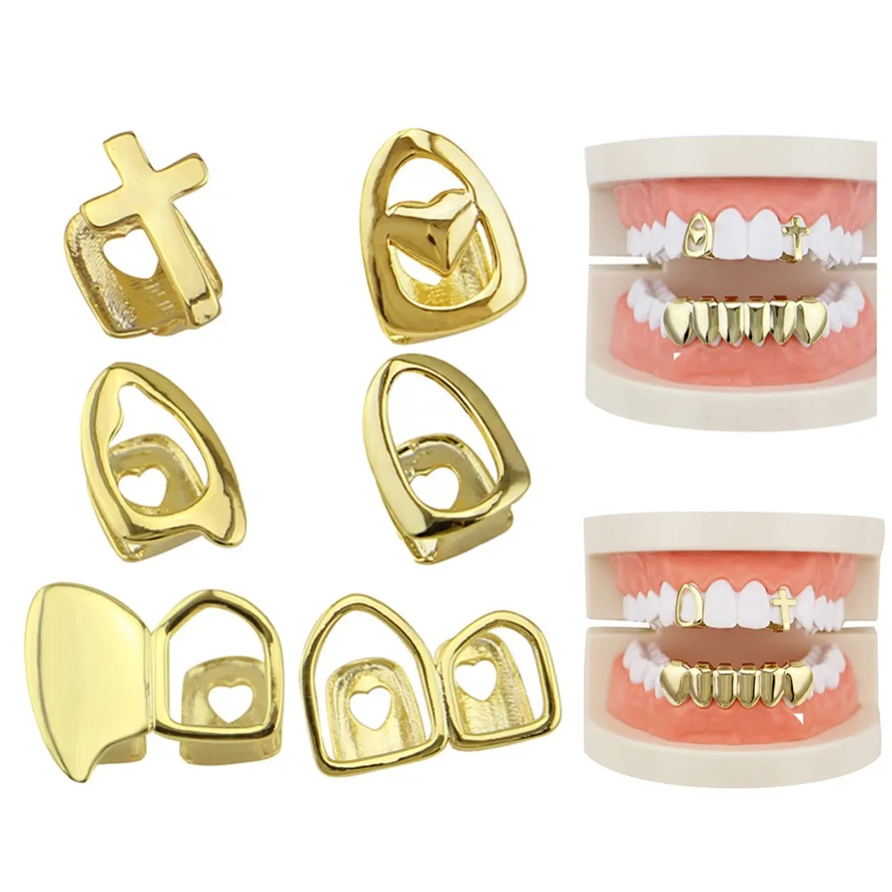 Punk Gold Silver Teeth Grillz Top Bottom Grills Dental Mouth Teeth Caps Cosplay Party Tooth Rapper Jewelry Gift Hip Hop