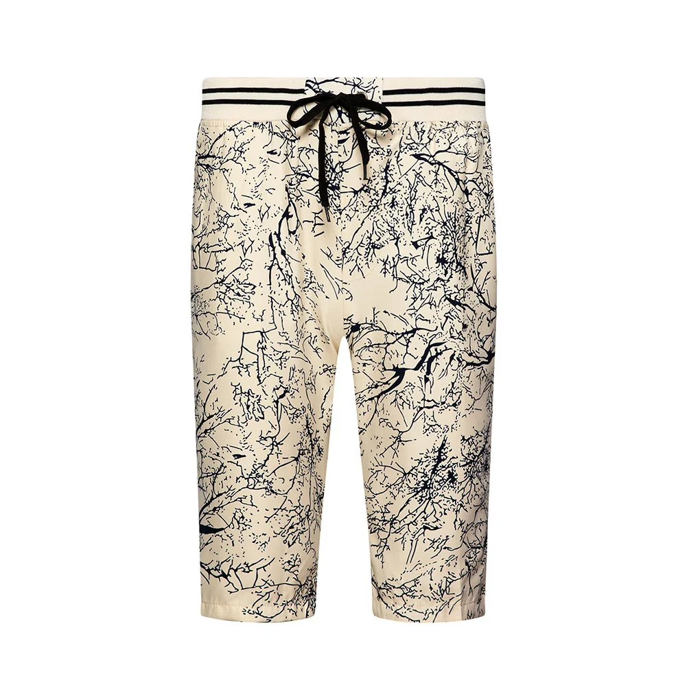 

Summer Men's Shorts Grain Printing Beach Pants Draw String Movement Party