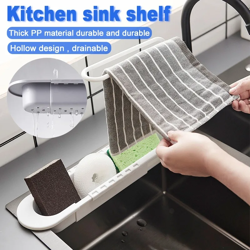 

Telescopic Sink Shelf Kitchen Sinks Organizer Soap Sponge Holder Sink Drain Rack Storage Basket Kitchen Gadgets Accessories