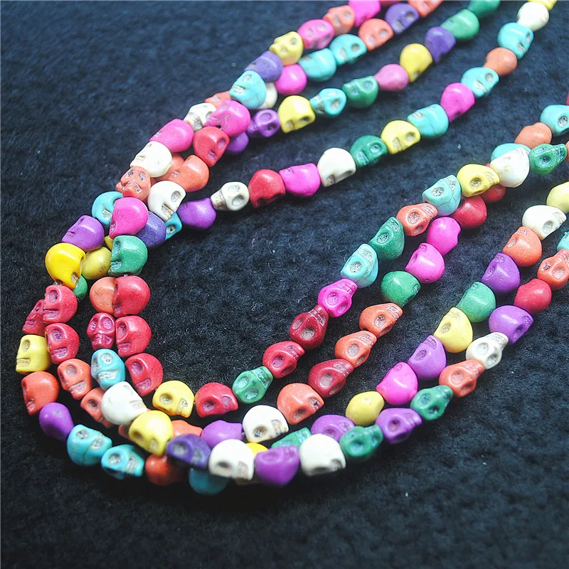 

100PCS New Skull Shape Turquoise Beads Nature Semi Precious Stone Accessories 6x8MM Hot String Free Shipping